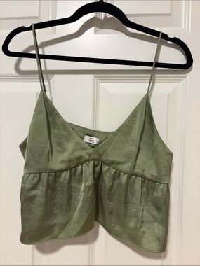 Little Moon Olive Satin Camisole in Sage Green